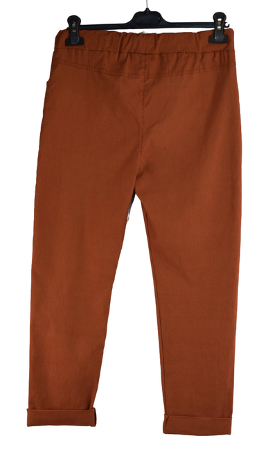 Ladies Italian Lagenlook Stretchy Button Design Detail Magic Trousers