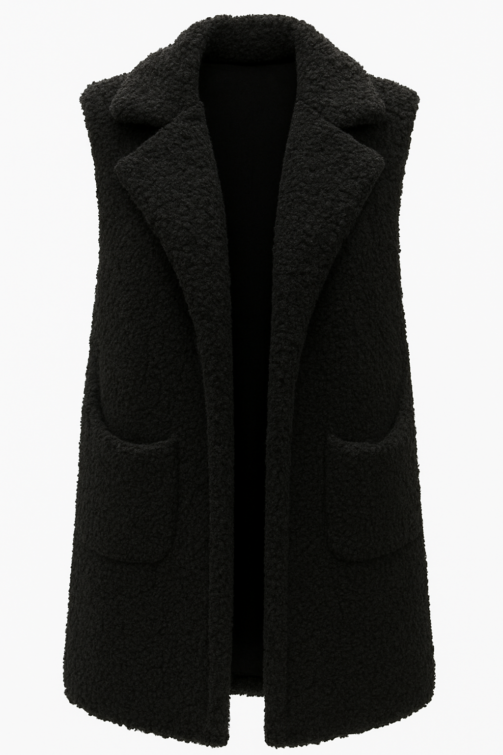 Ladies Italian Soft Warm Wool Blend Open Front Boucle Gilet Collared Sleeveless Knit