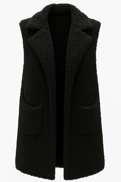 Ladies Italian Soft Warm Wool Blend Open Front Boucle Gilet Collared Sleeveless Knit