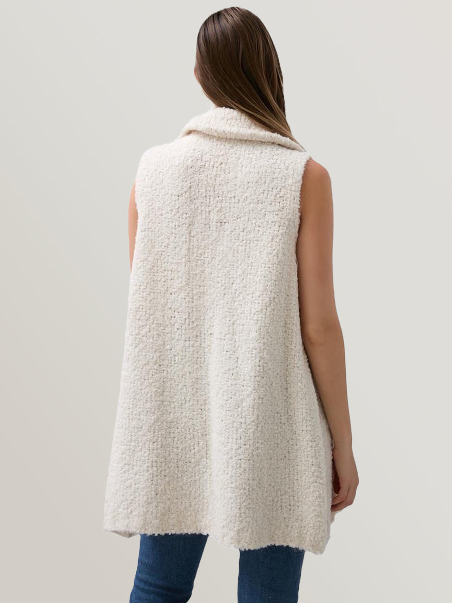 Ladies Italian Soft Warm Wool Blend Open Front Boucle Gilet Collared Sleeveless Knit