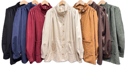 Ladies Italian Funnel Neck Button Through Soft Suedette Jacket
