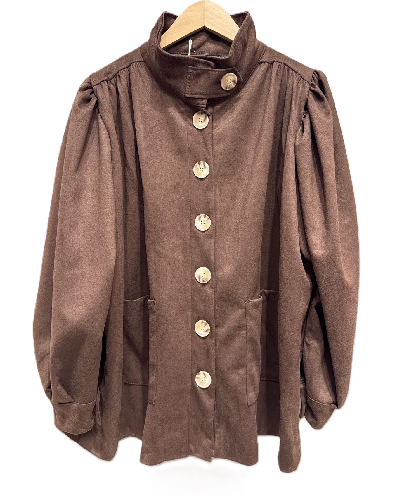 Ladies Italian Funnel Neck Button Through Soft Suedette Jacket