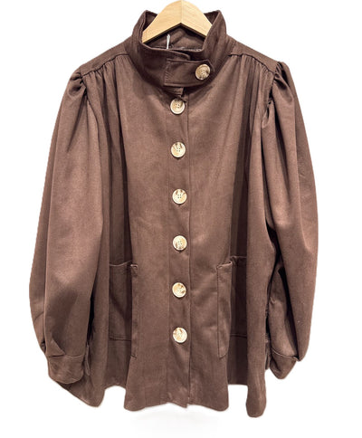 Ladies Italian Funnel Neck Button Through Soft Suedette Jacket