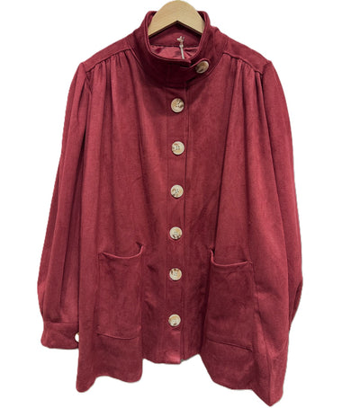 Ladies Italian Funnel Neck Button Through Soft Suedette Jacket