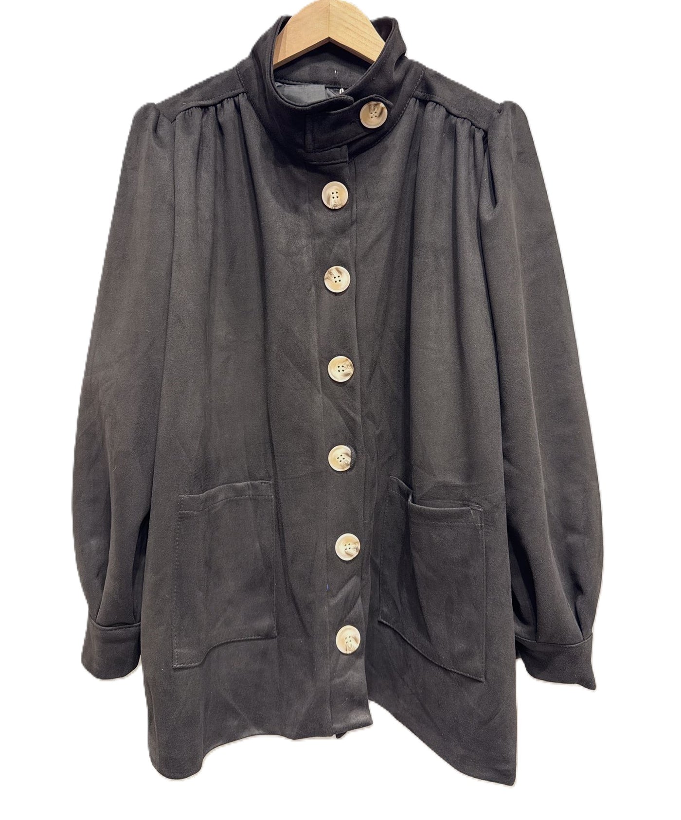 Ladies Italian Funnel Neck Button Through Soft Suedette Jacket