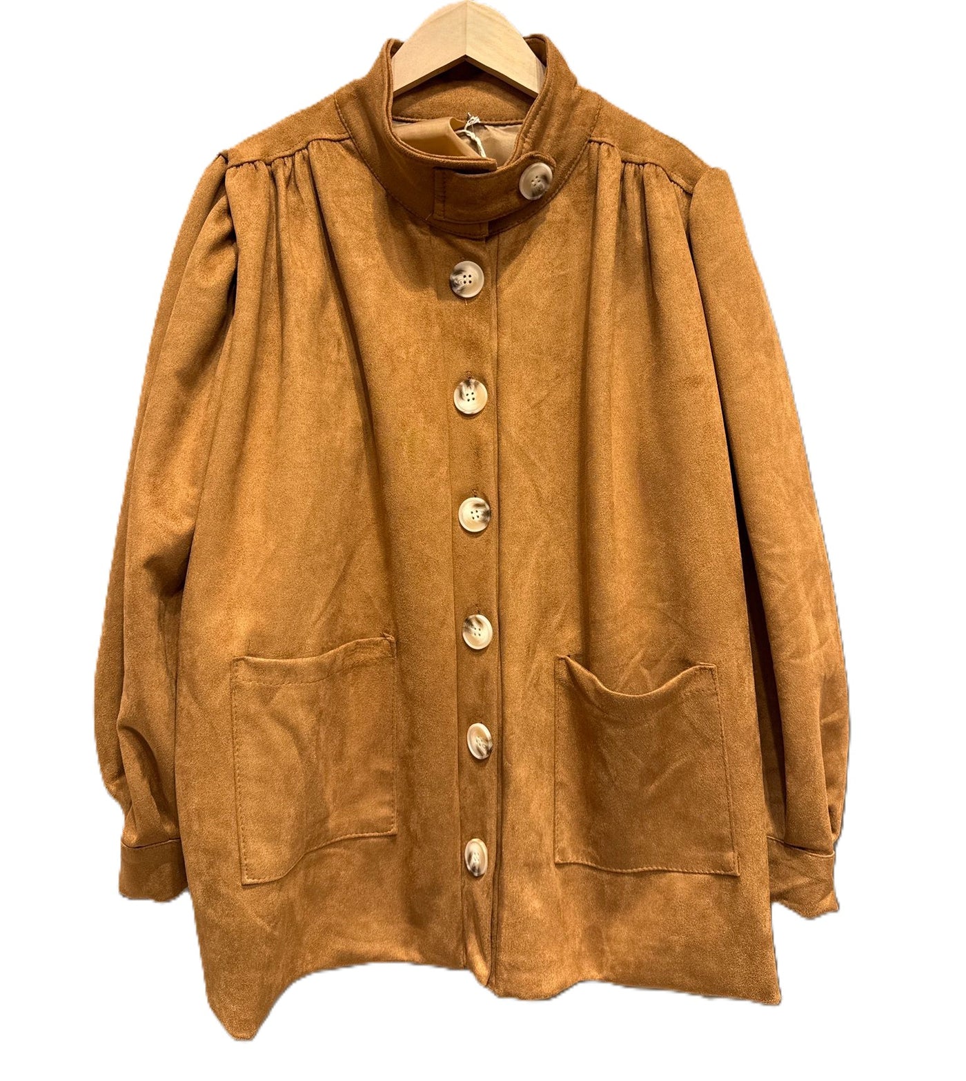 Ladies Italian Funnel Neck Button Through Soft Suedette Jacket
