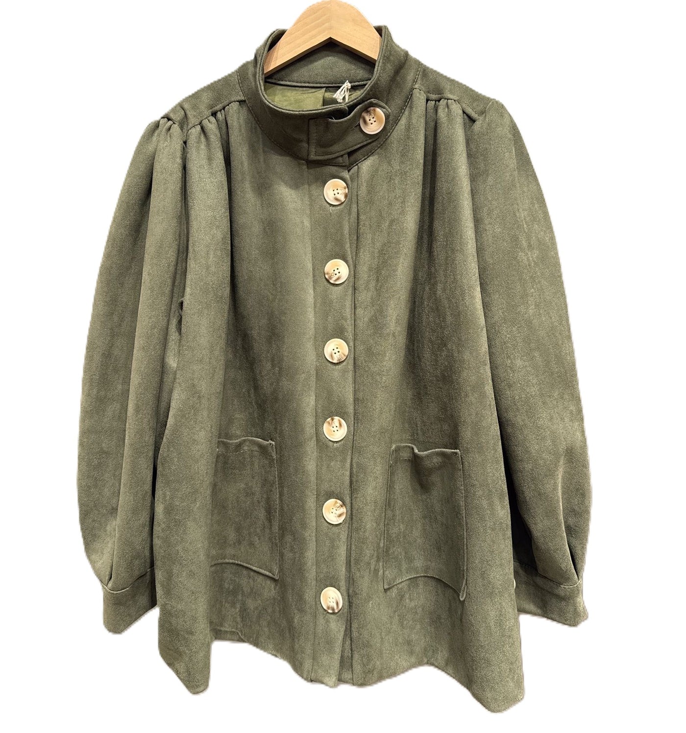 Ladies Italian Funnel Neck Button Through Soft Suedette Jacket