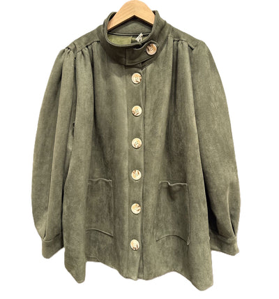 Ladies Italian Funnel Neck Button Through Soft Suedette Jacket