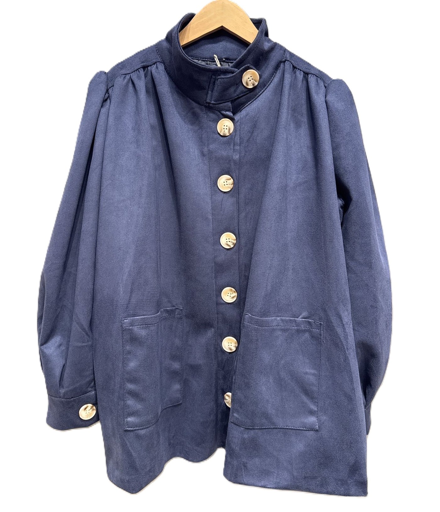 Ladies Italian Funnel Neck Button Through Soft Suedette Jacket