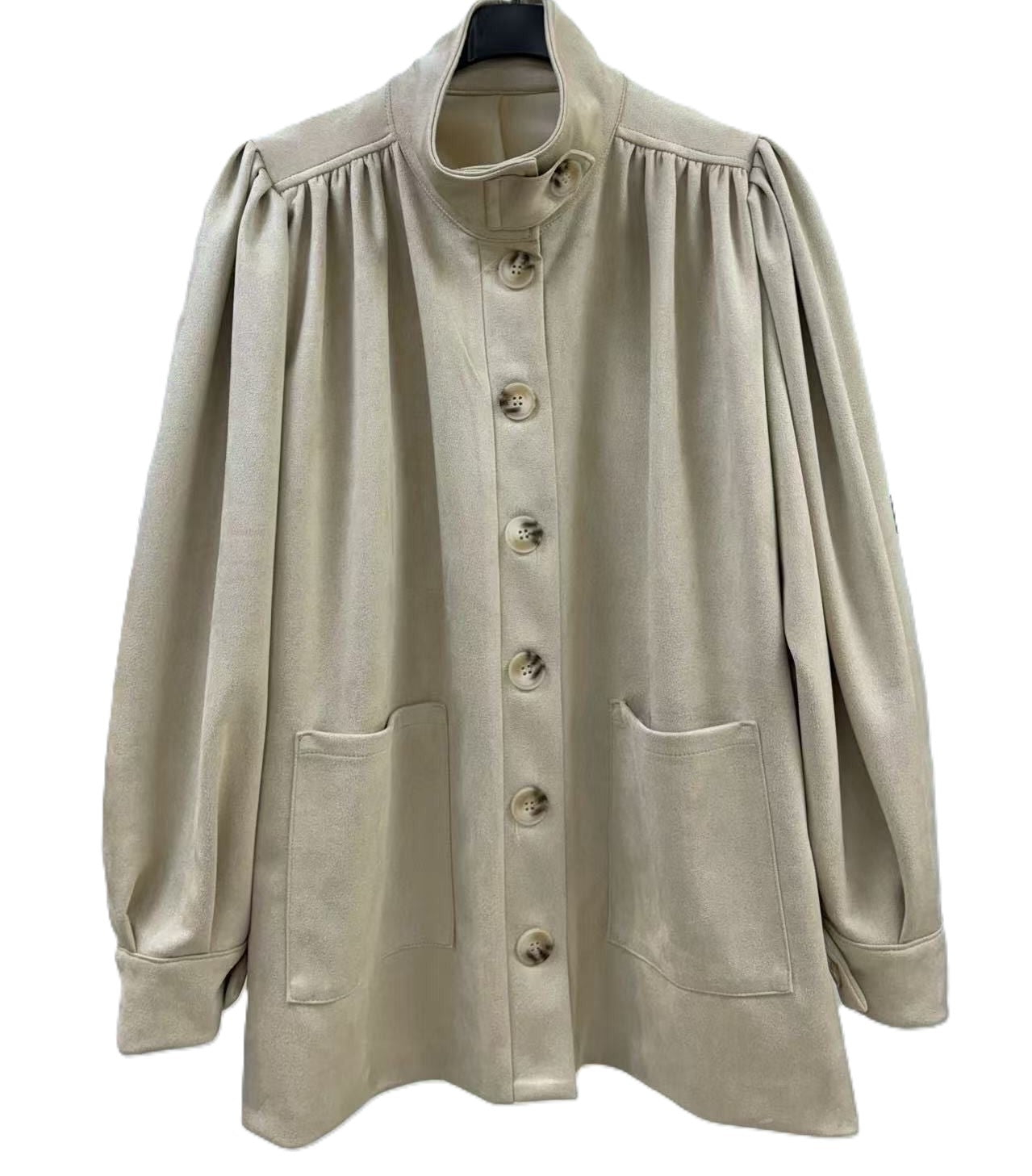 Ladies Italian Funnel Neck Button Through Soft Suedette Jacket