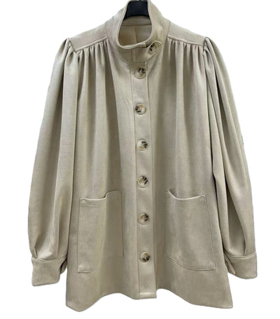 Ladies Italian Funnel Neck Button Through Soft Suedette Jacket