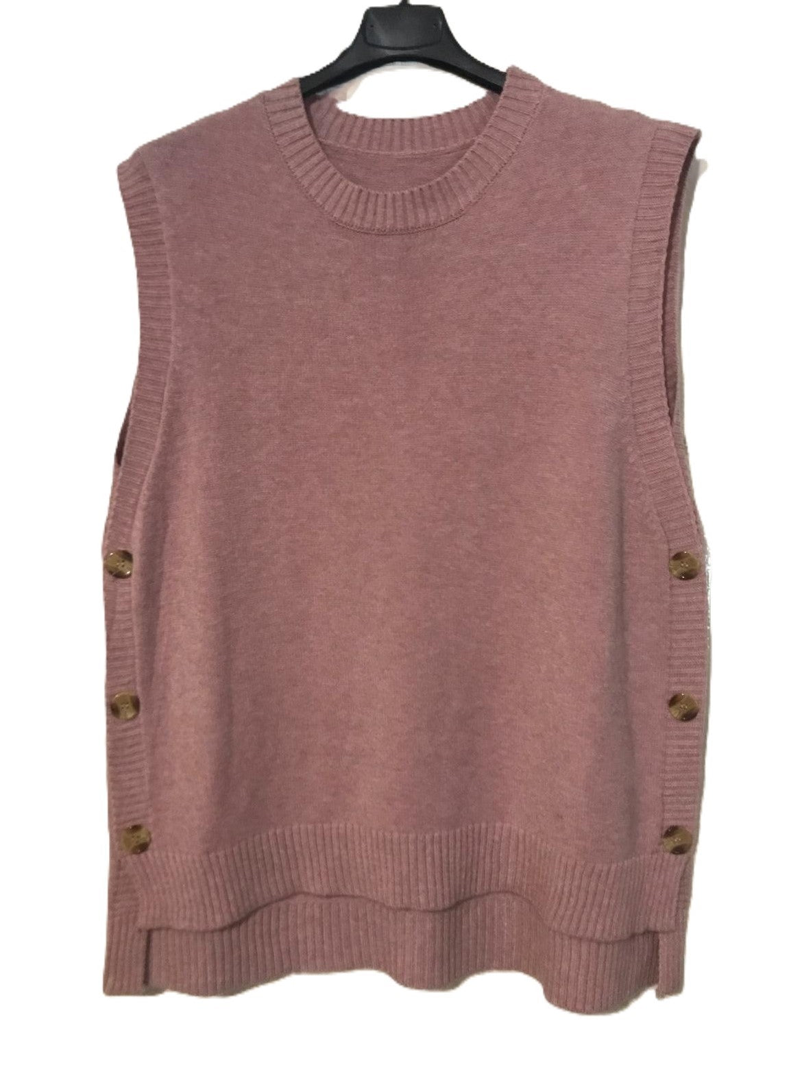 Italian Lagenlook Jumper Sleeveless Sweater with Side Button Detail