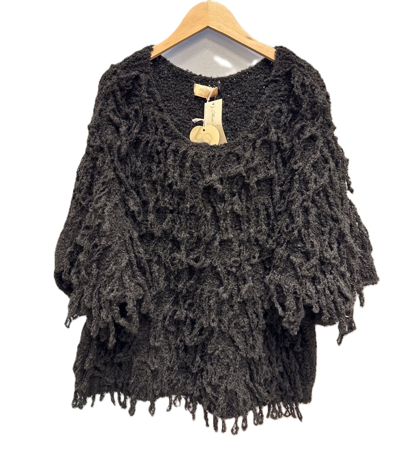 Italian Lagenlook Shaggy Loop Knit Short Sleeve Sweater