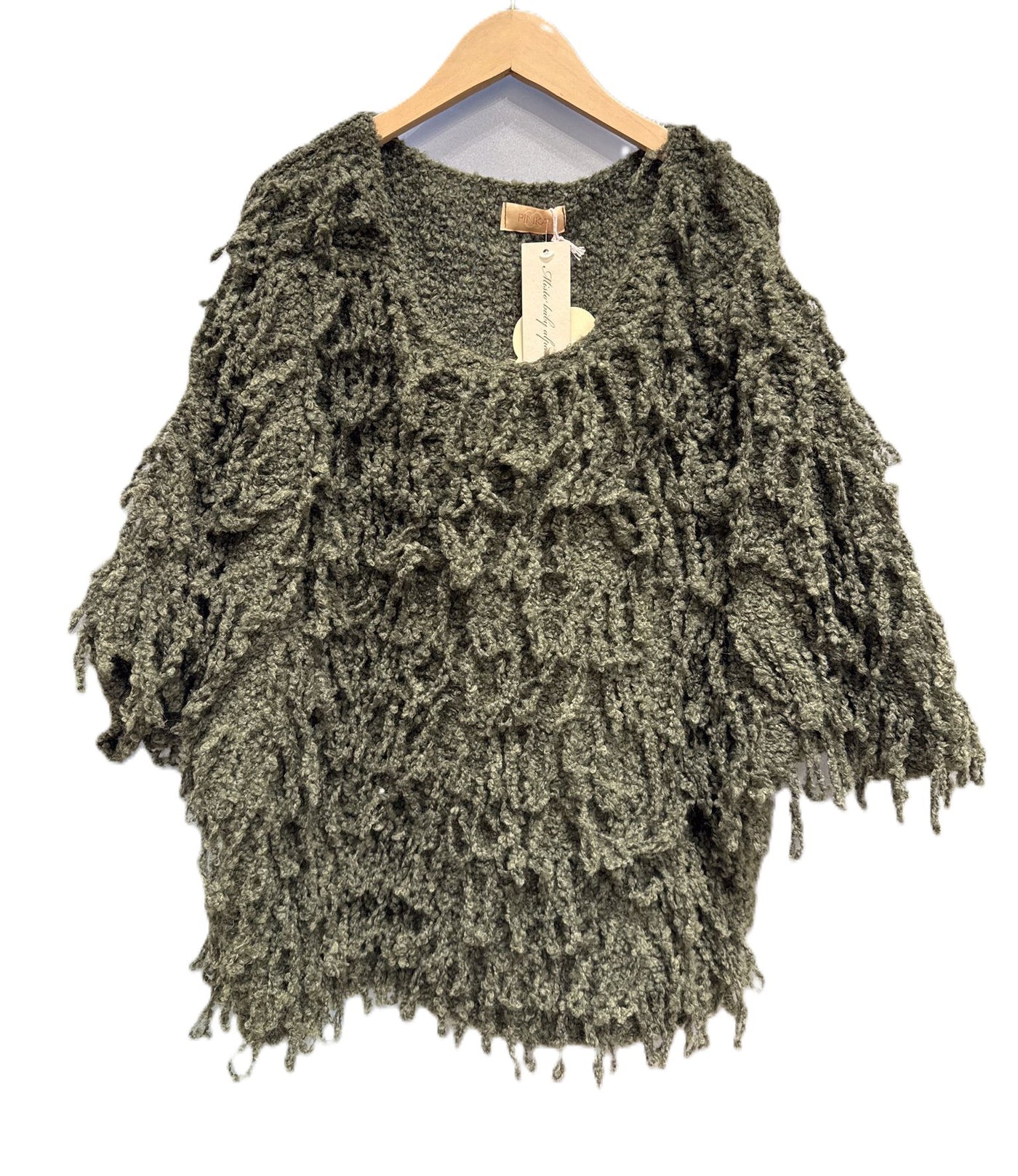 Italian Lagenlook Shaggy Loop Knit Short Sleeve Sweater