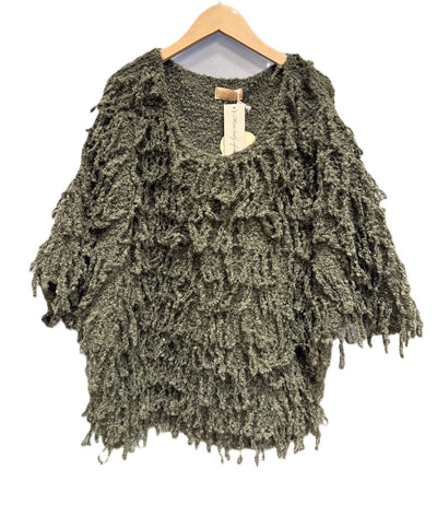 Italian Lagenlook Shaggy Loop Knit Short Sleeve Sweater