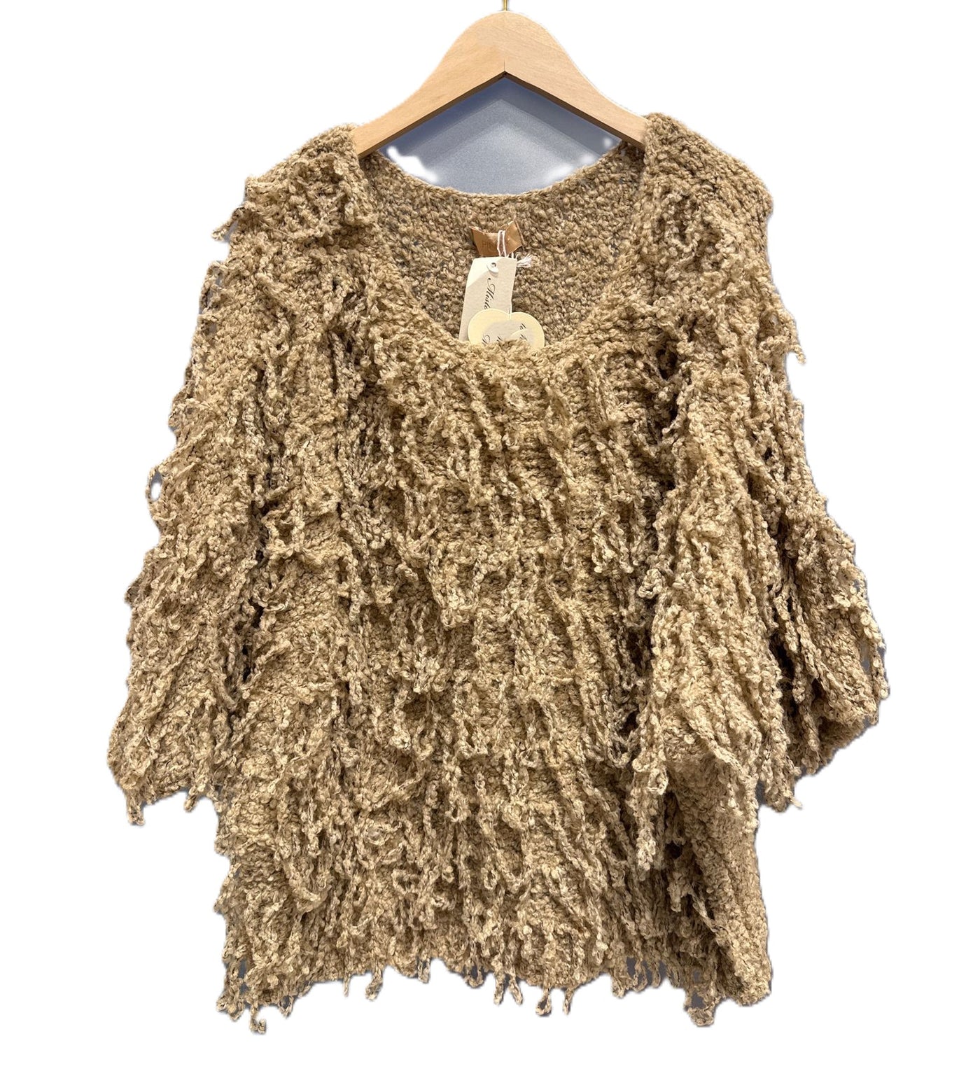 Italian Lagenlook Shaggy Loop Knit Short Sleeve Sweater