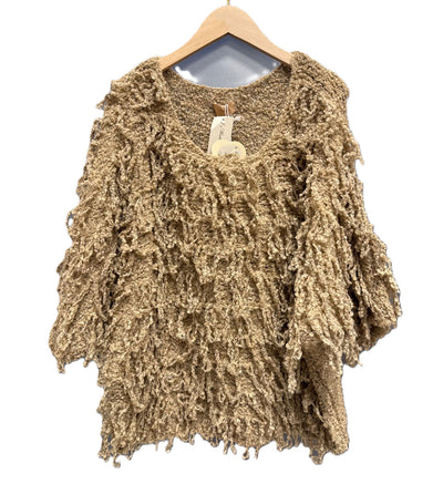 Italian Lagenlook Shaggy Loop Knit Short Sleeve Sweater