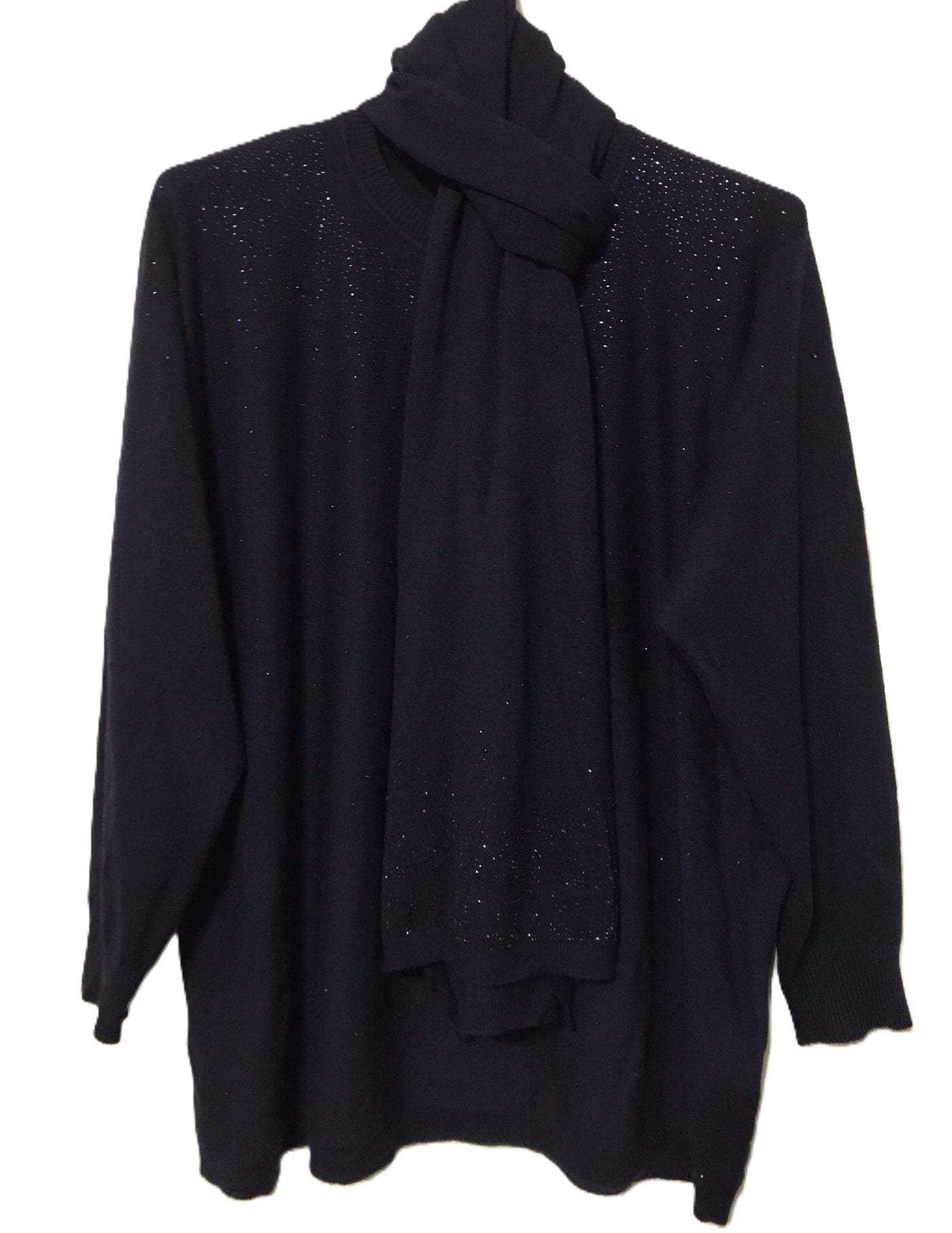 Ladies Italian Lagenlook Soft Knitted Sparkle Jumper and Matching Scarf Set