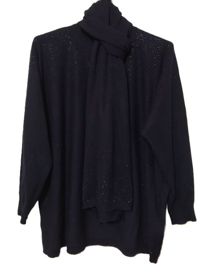 Ladies Italian Lagenlook Soft Knitted Sparkle Jumper and Matching Scarf Set