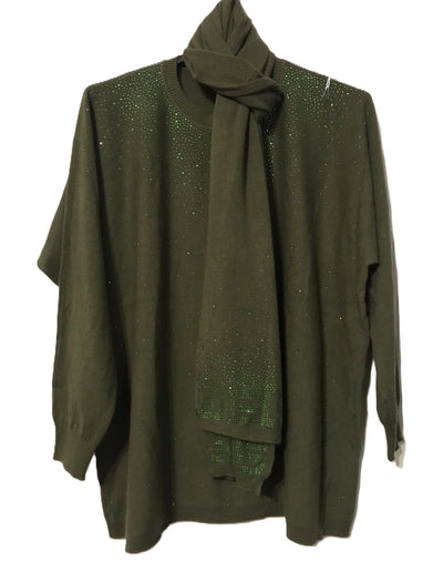 Ladies Italian Lagenlook Soft Knitted Sparkle Jumper and Matching Scarf Set