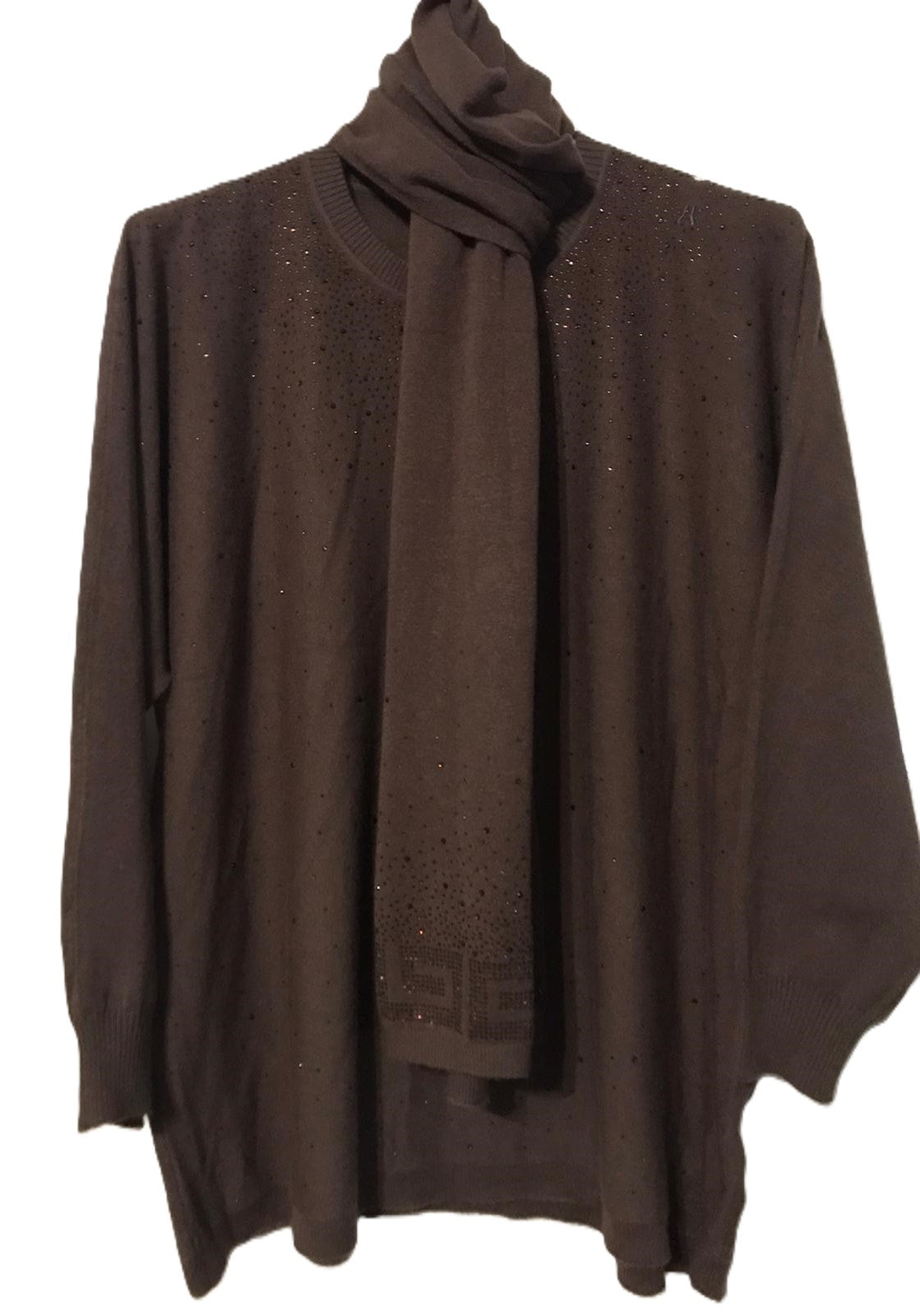 Ladies Italian Lagenlook Soft Knitted Sparkle Jumper and Matching Scarf Set