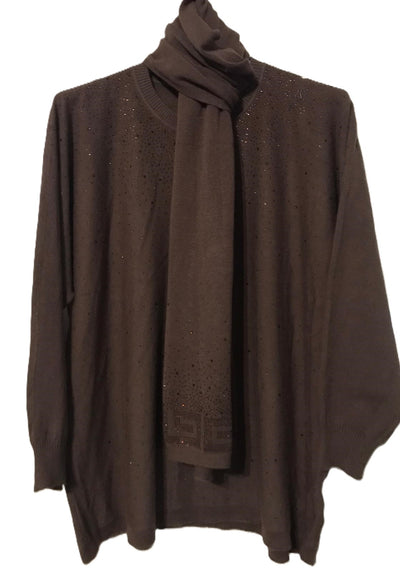 Ladies Italian Lagenlook Soft Knitted Sparkle Jumper and Matching Scarf Set