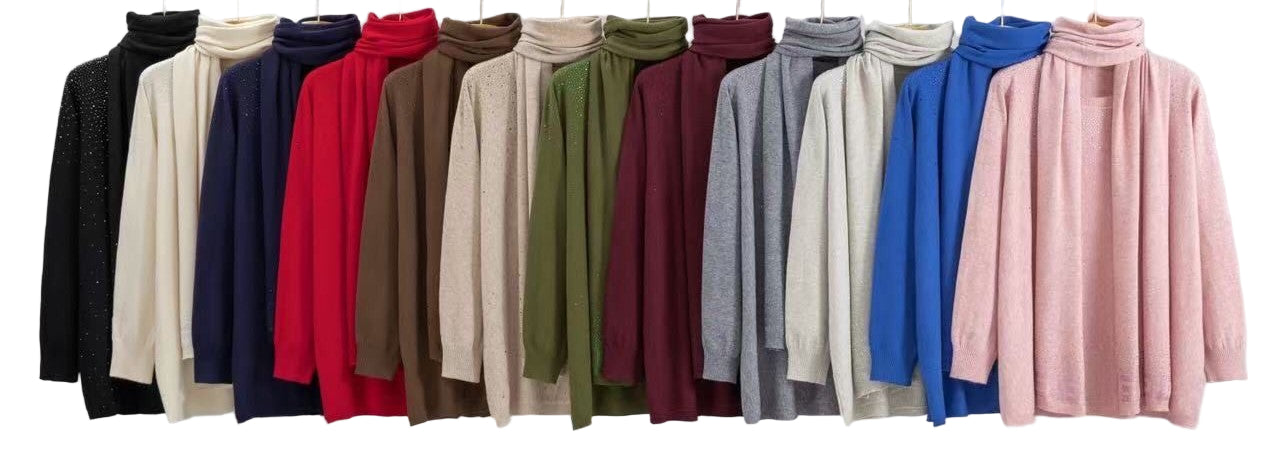 Ladies Italian Lagenlook Soft Knitted Sparkle Jumper and Matching Scarf Set