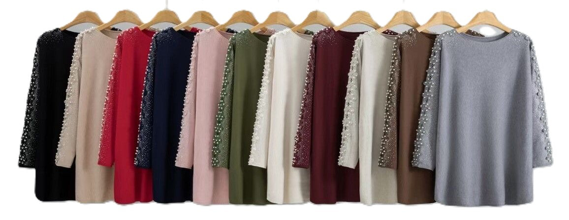 Ladies Italian Pearl & Stone Embellished Cutwork Sleeve Jumper