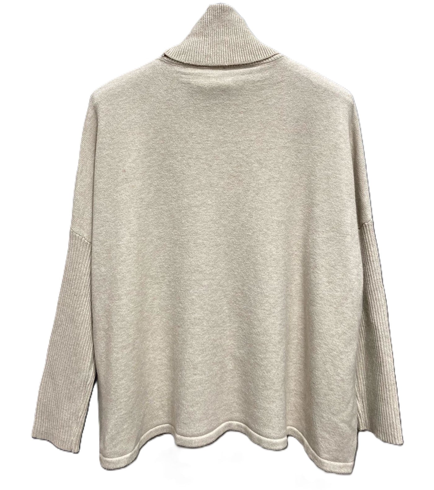 Ladies Lagenlook Wrap Over Hi-Lo Roll Neck Jumper with Ribbed Sleeves