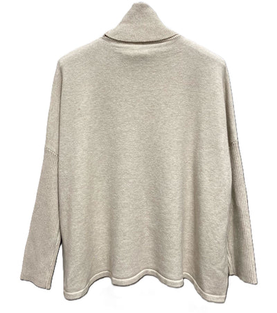 Ladies Lagenlook Wrap Over Hi-Lo Roll Neck Jumper with Ribbed Sleeves