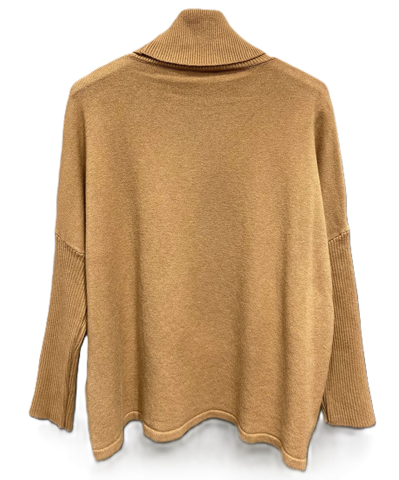 Ladies Lagenlook Wrap Over Hi-Lo Roll Neck Jumper with Ribbed Sleeves