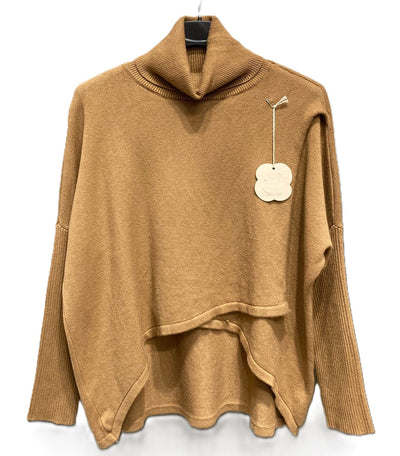 Ladies Lagenlook Wrap Over Hi-Lo Roll Neck Jumper with Ribbed Sleeves