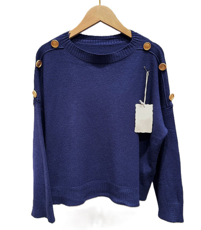 Ladies Shoulder Button Detail Short Jumper