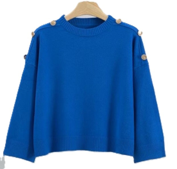 Ladies Shoulder Button Detail Short Jumper