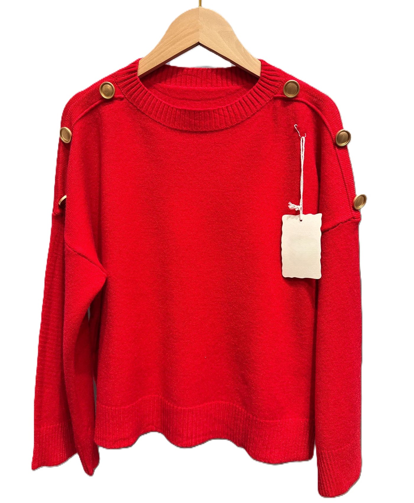 Ladies Shoulder Button Detail Short Jumper