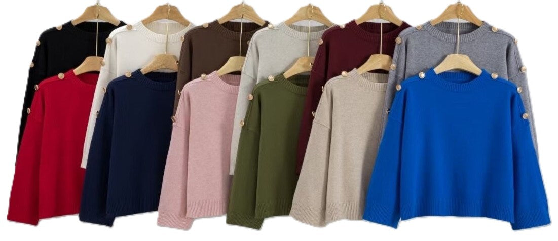 Ladies Shoulder Button Detail Short Jumper