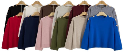 Ladies Shoulder Button Detail Short Jumper