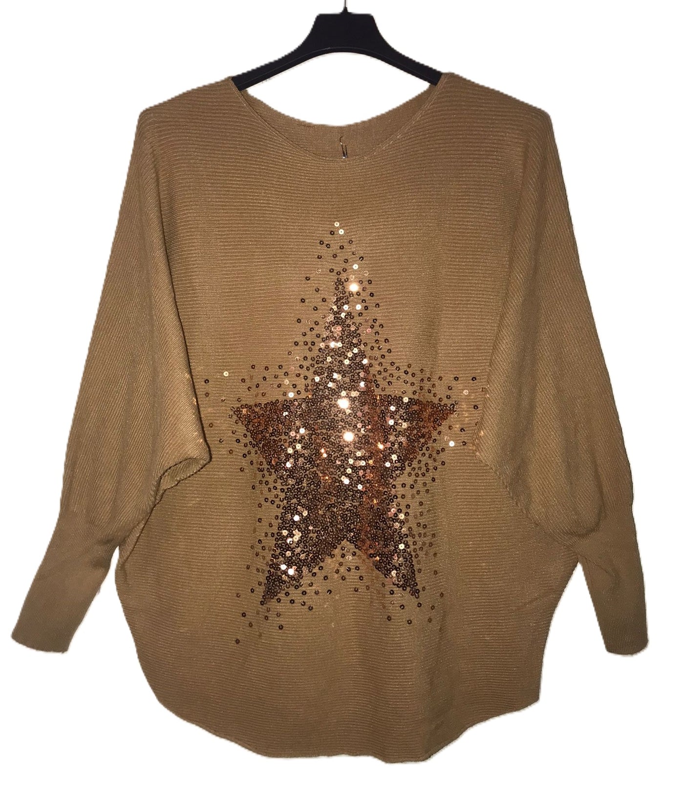 Ladies Italian Lagenlook Stylish Sequin Star Jumper with Batwing Sleeves
