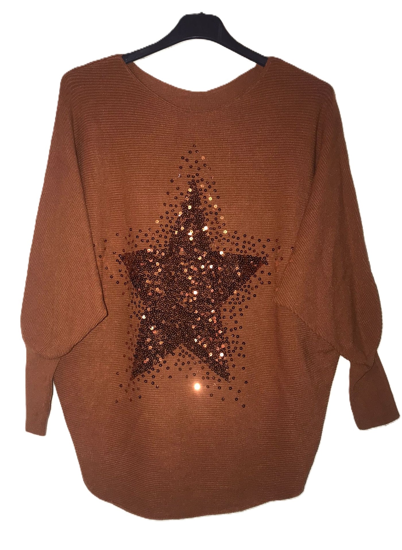 Ladies Italian Lagenlook Stylish Sequin Star Jumper with Batwing Sleeves