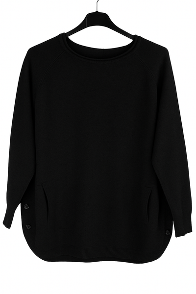 Ladies Italian Lagenlook Super Soft Side Button Detail Jumper with Pockets