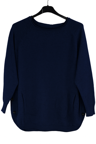 Ladies Italian Lagenlook Super Soft Side Button Detail Jumper with Pockets