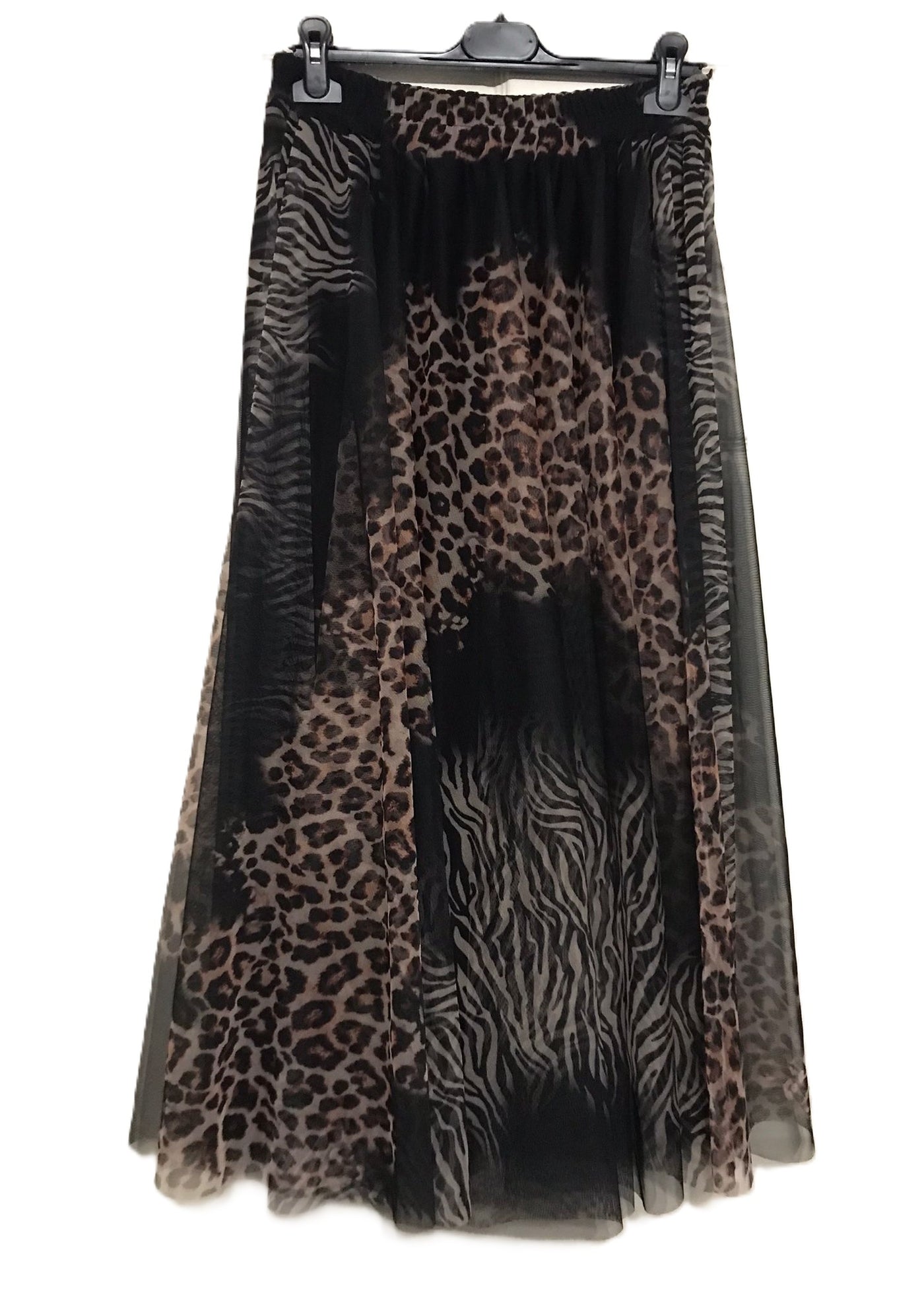 Women's Italian Bold Leopard & Zebra Print A-Line Tulle Mesh Skirt