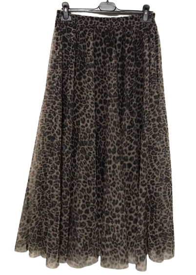 Women's Italian Fine Leopard Print A-Line Tulle Mesh Skirt
