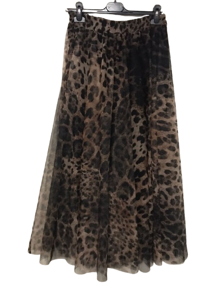 Women's Italian Brown Leopard Print A-Line Tulle Mesh Skirt