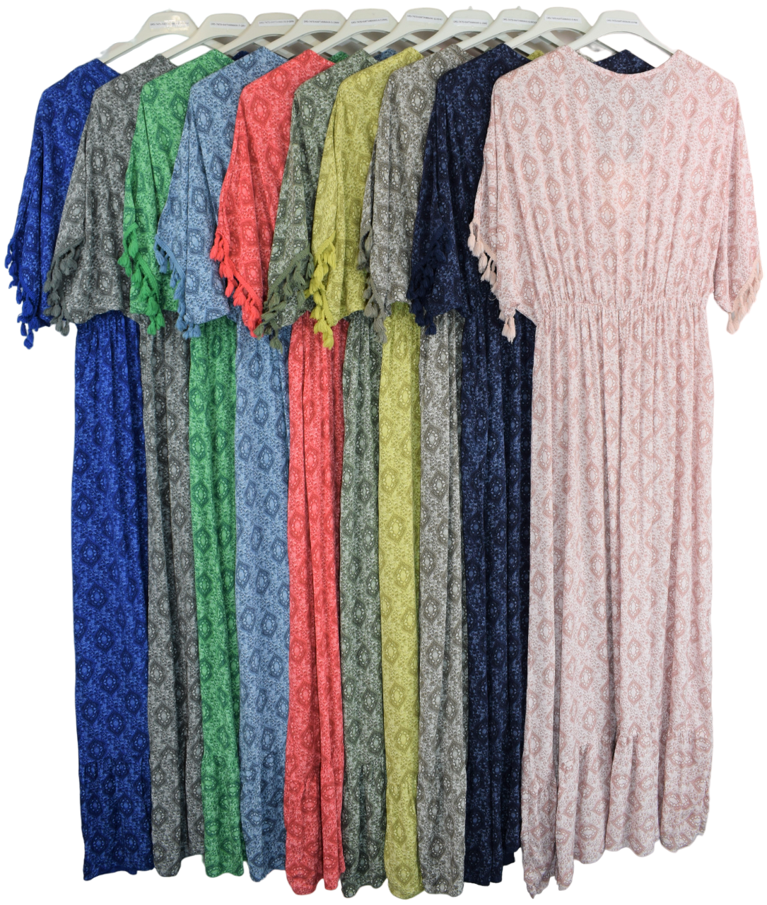 Ladies Italian Lagenlook Fine Print Kaftan Style V-neck Maxi