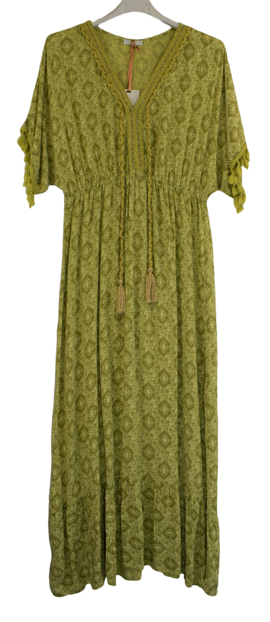 Ladies Italian Lagenlook Fine Print Kaftan Style V-neck Maxi