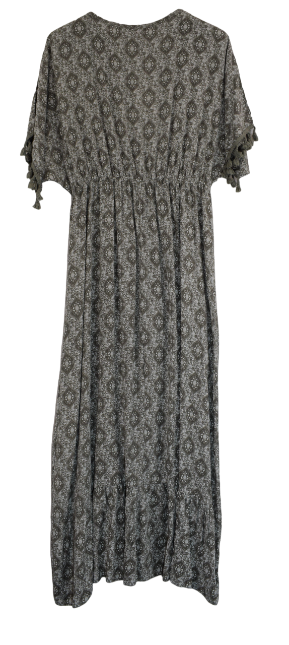 Ladies Italian Lagenlook Fine Print Kaftan Style V-neck Maxi