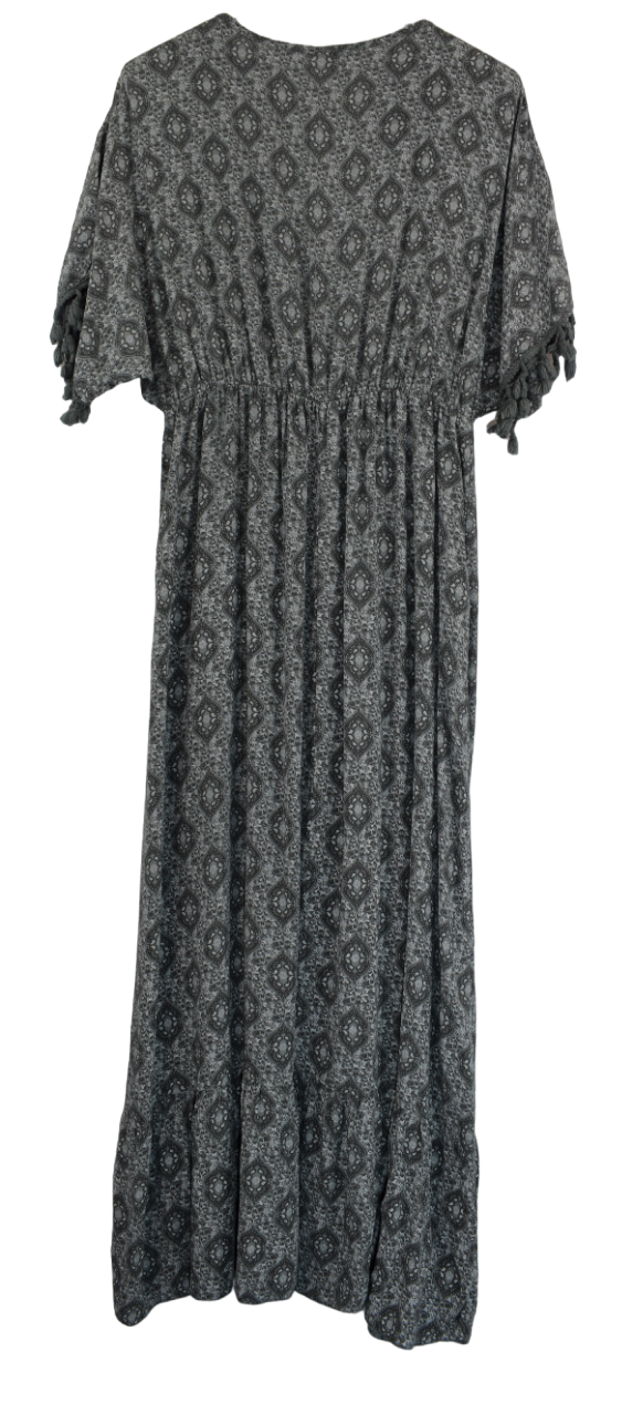 Ladies Italian Lagenlook Fine Print Kaftan Style V-neck Maxi