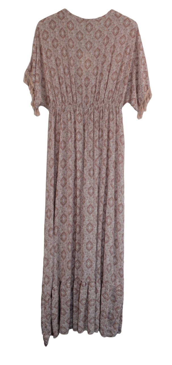 Ladies Italian Lagenlook Fine Print Kaftan Style V-neck Maxi