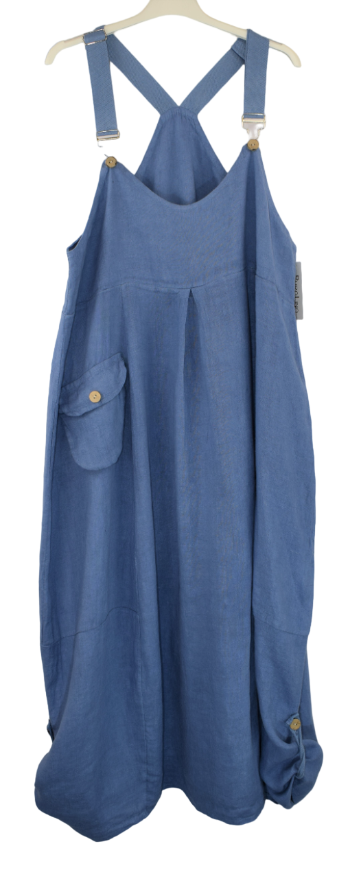 knee length dresses for ladies Cotton linen dungaree dress main image 1